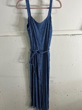Gap Blue Printed Sleeveless Jumpsuit with Tie Waist